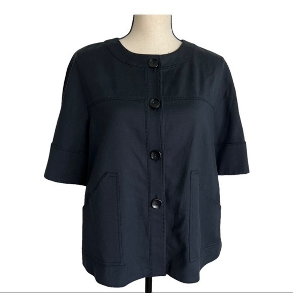 Ellen Tracy Button Front Collarless Cropped Jacket Size 10